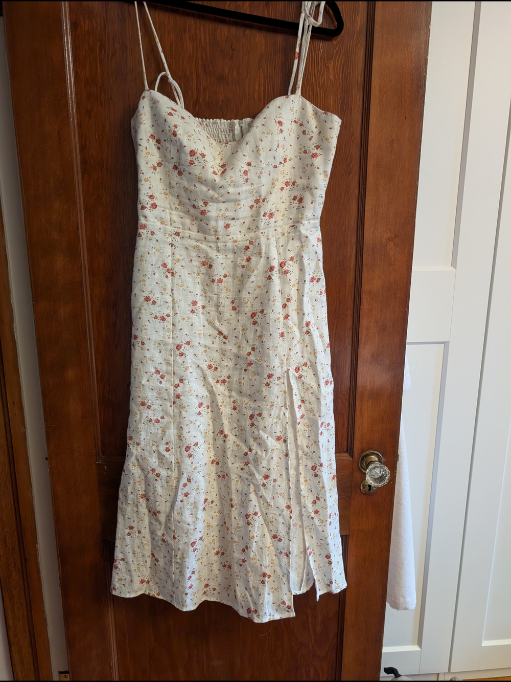 Reformation 100% Linen White Midi Dress with Floral Print Size 10